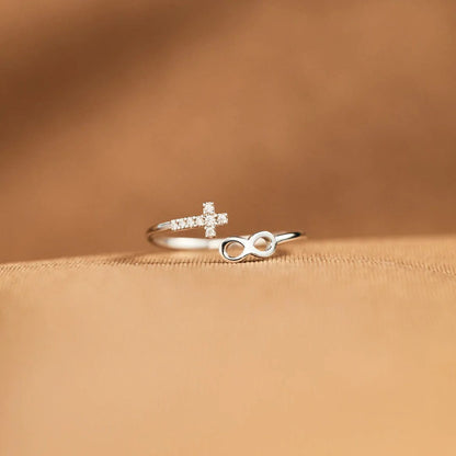 El anillo eterno — banda de plata de fe e infinito (ajustable)