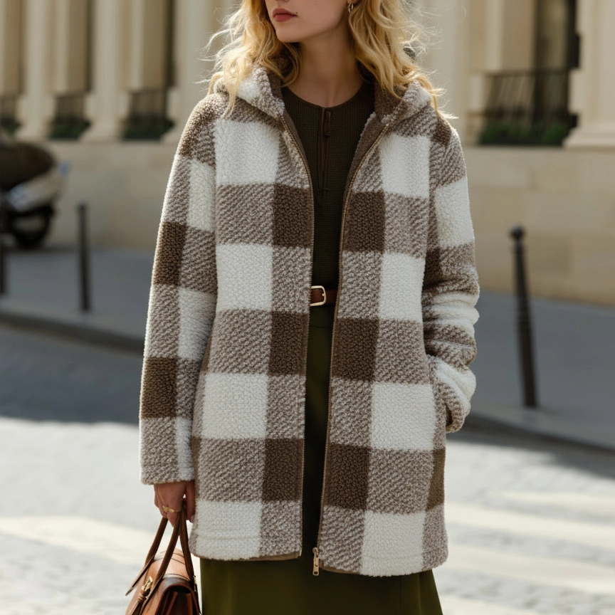 Willow™ | Abrigo de forro polar a cuadros con capucha para mujer