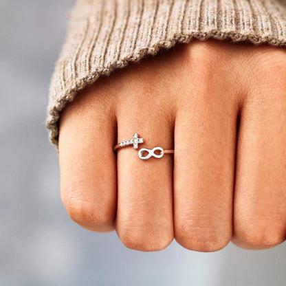 El anillo eterno — banda de plata de fe e infinito (ajustable)
