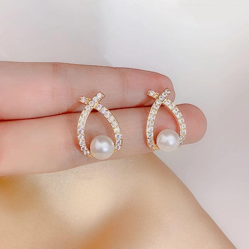 Aretes de Perla con Brillos