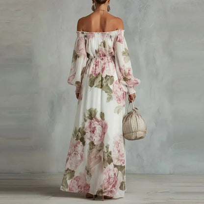 Vestido largo floral de manga larga y hombros descubiertos para mujer, modelo Payton
