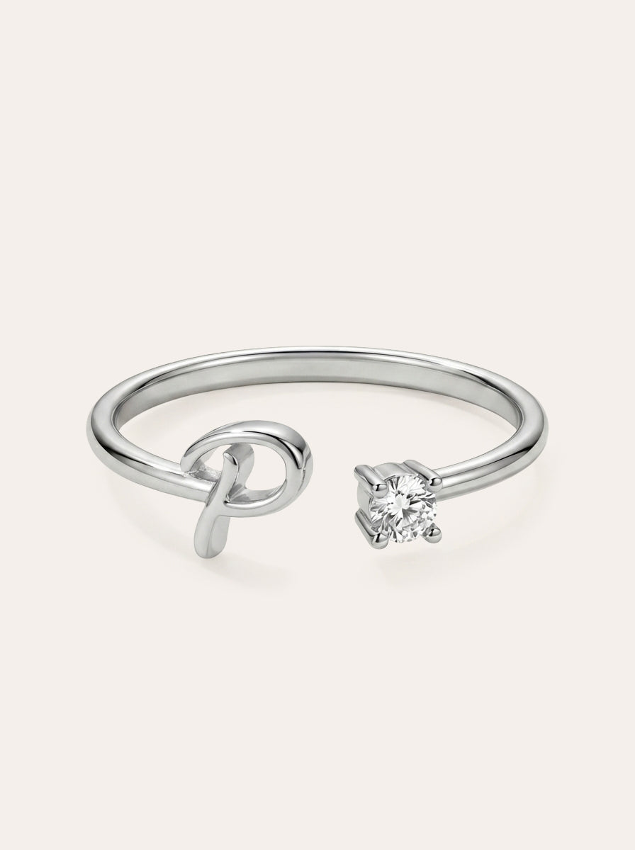 Valentia – Anillo con letra y circonitas